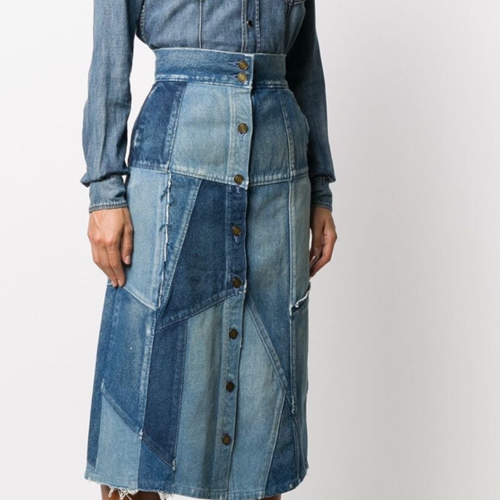 ✨ISO✨YSL Patchwork Denim Skirt sz 29